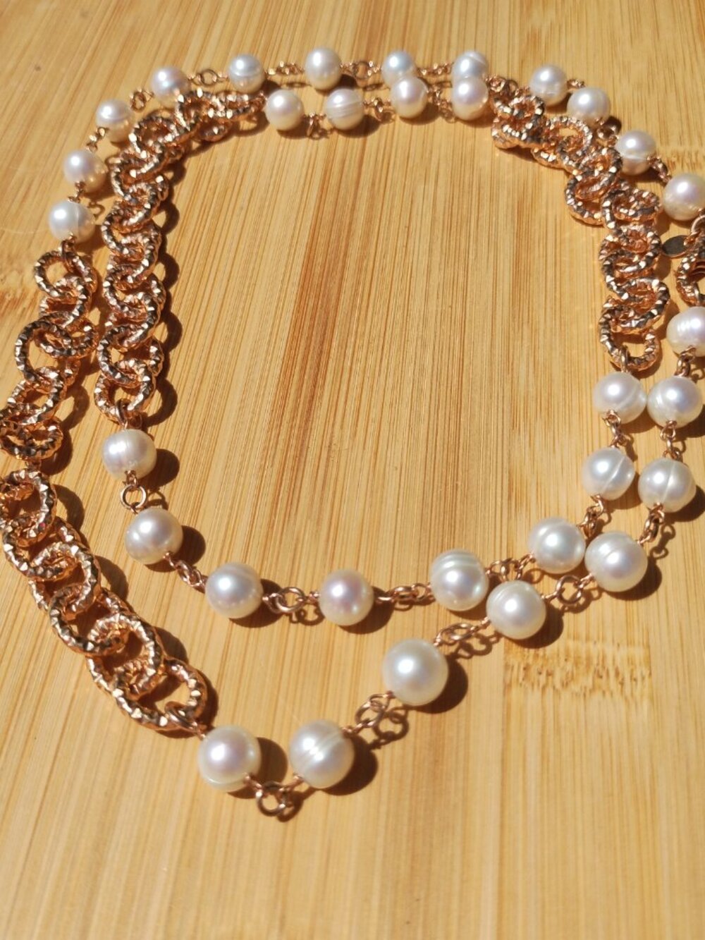 Honora Bronze Italy Genuine Pearl Chain Necklace Fancy Links Clasp 36" Long - Picture 3 of 4